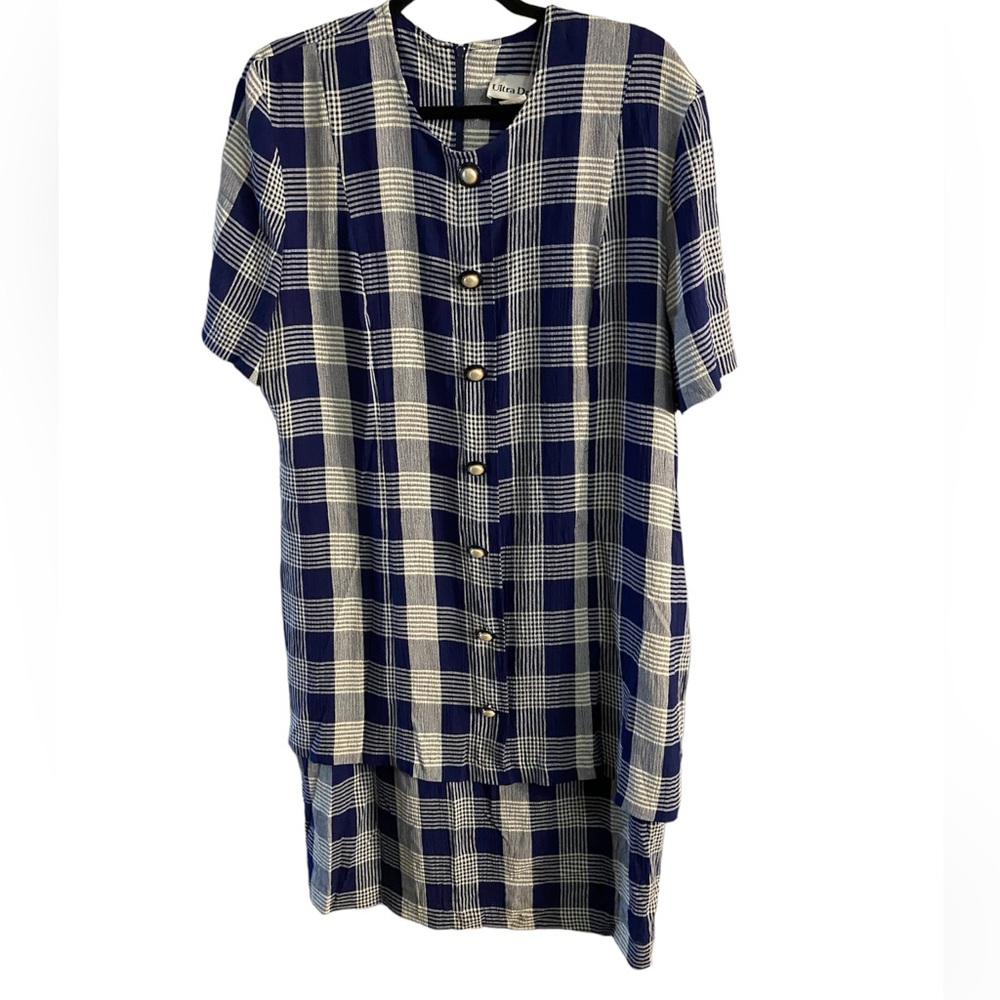 Ultra Dress Vintage Blue Plaid Tiered Midi Dress